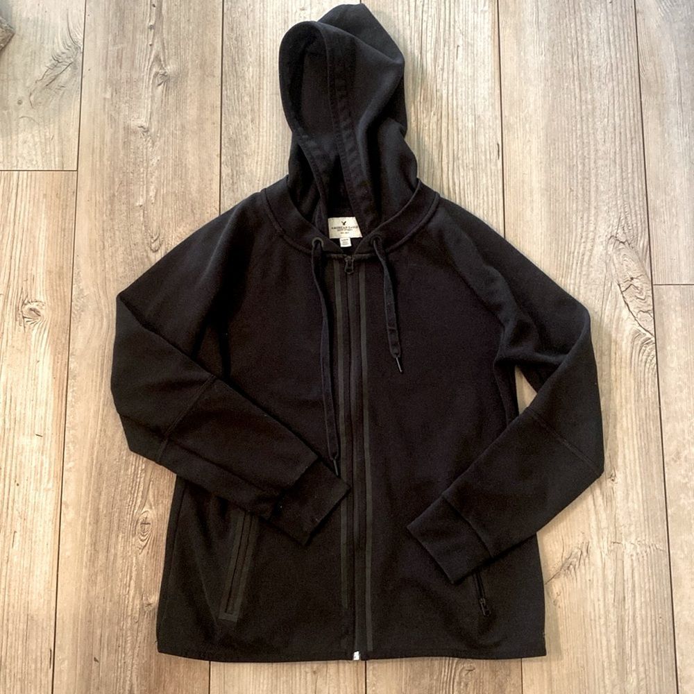 American Eagle Women’s Size Large Hooded Zip Up Black Sweatshirt